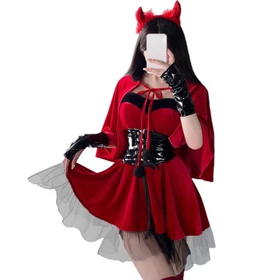Damen Teufel Kostüm Set Roter Teufel Halloween Kleid Halloween Party Kostüm