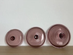 SET OF 3- Pyrex Corning Cranberry Round Replacement Lids Covers - Picture 1 of 5