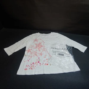 Appleseed's 3/4 Sleeve Womens PL White With Pink Design 100% Cotton Shirt - Picture 1 of 9