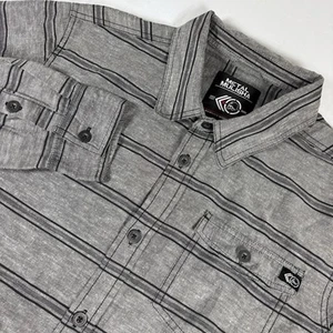Metal Mulisha Men's Large L Gray Striped Long Sleeve Button Shirt - Picture 1 of 10