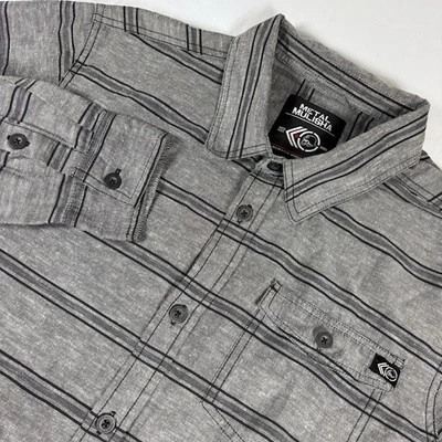 Metal Mulisha Men's Large L Gray Striped Long Sleeve Button Shirt - Image 1 of 4