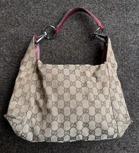 Bolso de Hombro GUCCI GG Monograma Lona Cuero Horsebit Hobo Beige/Borgoña LEER - Imagen 1 de 16