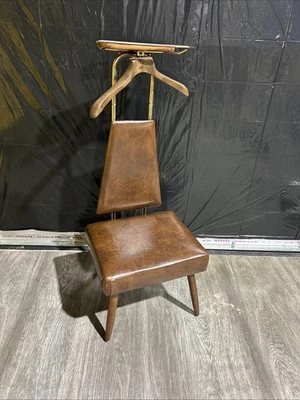 Nova Butlers Chair Vintage Gentlemans Valet MCM Brown Vinyl & Brass Plated Steel - Image 1 of 4