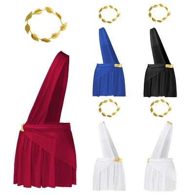 Mens Skirt Fancy Toga Carnival Greek Ruffle Dress Up One Shoulder Costume Set - Image 1 of 3