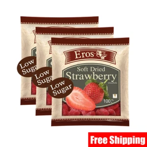 3 Pack. Eros Soft Dried Strawberry 100g, Low Sugar, High Fiber Snack - Picture 1 of 5