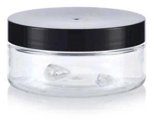 Tarro de plástico transparente de bajo perfil con tapa forrada de espuma negra (paquete de 12) - Imagen 1 de 16