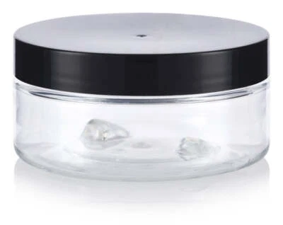 Clear Plastic Low Profile Jar with Black Foam Lined Lid  (12 Pack ) - Image 1 of 4