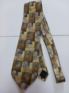 J Garcia #5 Gold Brown Blue Abstract print Mens Neck Tie