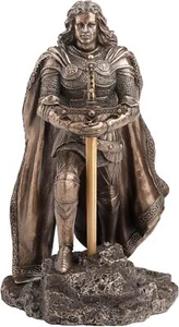 Resin Statues King Arthur Standing Pulling The Sword In The Stone Bronze - Picture 1 of 1