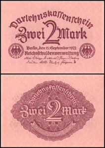 GERMANY WEIMAR 2 MARK 1922 UNC LARGE VALUE AT CENTER,TWO SEALS BELOW,LARGE VALUE - Picture 1 of 1