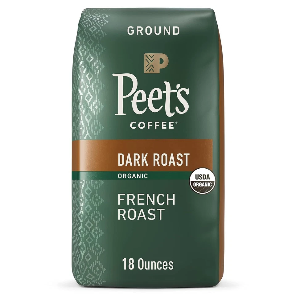 Peet's Coffee Dark Roast Organic French Roast Ground 3pk 18 Oz BB 12/21/2020
