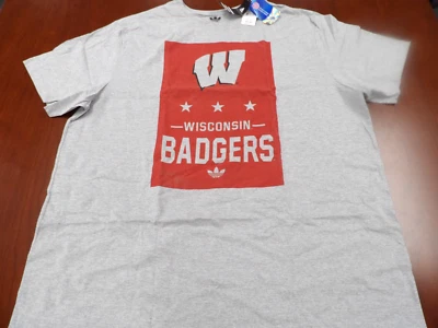 NWT ADIDAS TREFOIL NCAA WISCONSIN BADGERS GRAY  T-SHIRT SIZE 2XL - Image 1 of 4