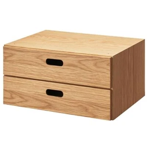 MUJI STACKABLE WOOD CHEST 2 RECTANGULAR DRAWERS OAK 14 x 7 x 11 in FedEx - Picture 1 of 11