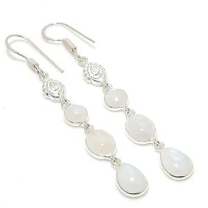 Pendiente hecho a mano de plata de ley 925 con piedras preciosas de luna arco iris natural 2,60" t5 - Imagen 1 de 8