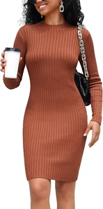 Rocorose Women'S Turtleneck Sweater Dress Long Sleeve Elasticity Ribbed Mini Bod - Picture 1 of 22