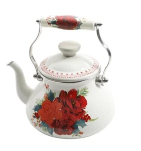 Pioneer Woman 1.9 Quart Tea Kettle Enamel on Steel Cheerful Rose Floral Design-2 - Picture 1 of 8