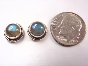 Labradorite 925 Sterling Silver Round Stud Earrings with Rope Style Accents - Picture 1 of 4
