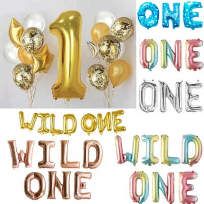 32" 1st Birthday Party Number Foil Balloon Air Helium Fill ONE Kid Baby Balloons - Image 1 of 2
