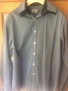 Mens XL Long Sleeve PETER WERTH London N1 Designer White Grey Stripe Dress Shirt - Picture 1 of 4