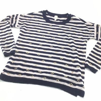 Maison Jules 100% Cashmere Sweater Women’s Medium M Nautical Striped Gold Accent - Image 1 of 4