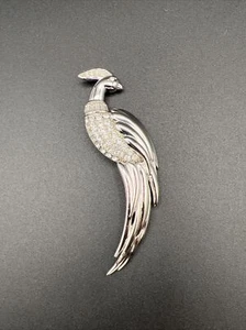 Spilla Argento Firmata Monet Pavone Bird of Paradise Strass Vintage - Foto 1 di 3