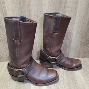 Frye Harness halbhohe Kalbslederstiefel Größe 7 Herren 8,5 Damen braun Cowboy Schnalle USA - Bild 1 von 24