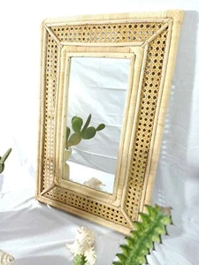 Handmade Rattan Mirror, Rattan Rectangle Mirror, Cane Mirror, Boho Mirror Mirror - Picture 1 of 12