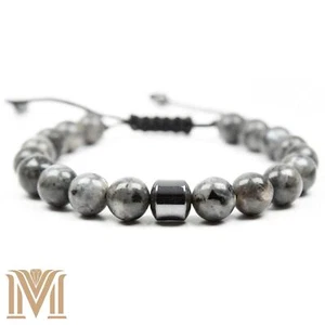 Adjustable Spectrolite & Hematite Bracelet – Handmade Natural Stone, Unisex - Picture 1 of 8