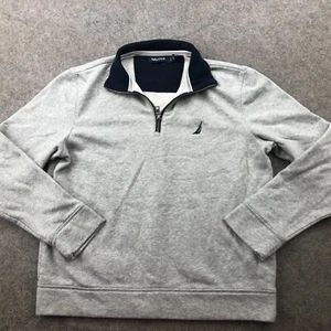 Nautica Sweater Men Small Gray Blue 1/4 Zip Pullover Casual Preppy Knit - Picture 1 of 8