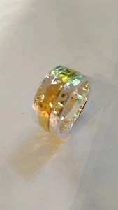 Sterling silver and 8 ct gold hammered ring: Available Size US 8 and US 9 - Picture 1 of 3