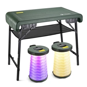 Portable Folding Camping Table Collapsible Stools Set Beach Table w/2PACK Stools - Picture 1 of 13