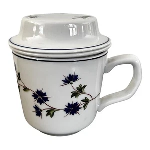 Vintage Pillivuyt France Porcelain Tea Infuser &Mug With Lid Floral - Picture 1 of 9