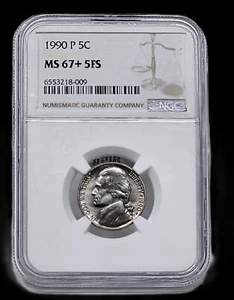 1990-P 5C  Jefferson Nickel NGC MS67+5FS   purple tone - Picture 1 of 3