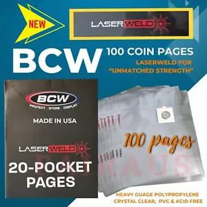 NEW 100 x BCW Laserweld Coin Pages 20 Pockets each for 2x2 Cardboard Mounts - Picture 1 of 2
