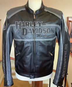 HARLEY DAVIDSON Men’s MEDIUM Cruiser B&S Leather Racing Jacket W/ Liner