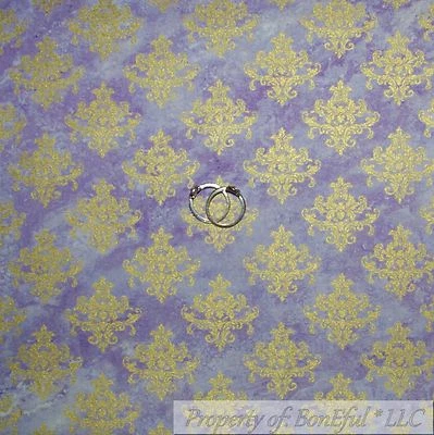 BonEful Fabric FQ Cotton Quilt Purple Tonal Gold Metallic Damask Toile Girl SALE - Image 1 of 4