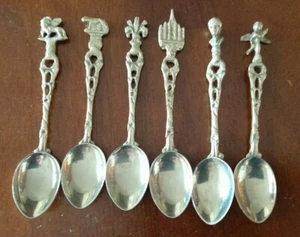 VINTAGE SET of 6 COFFEE SPOONS MONTAGNANA ITALY FIGURAL SILVER PLATE SPOONS - Bild 1 von 4