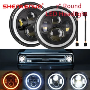 Pair 7" Inch Round LED Headlights Halo Angel Eyes Hi/Lo For 1963-1978 Chevy Nova - Picture 1 of 16
