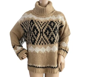 Elan Damen-Rollkragenpullover Fransenärmel Tribal Southwestern Größe Medium - Bild 1 von 3