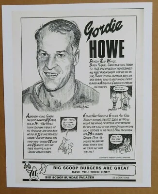 Detroit Red Wings Gordie Howe 8 x 10 B&W Illustration - Big Scoop Burgers - Image 1 of 4
