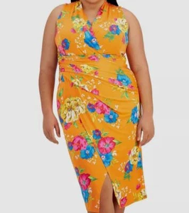 Rachel Roy Women's Orange Printed Faux-Wrap Sleeveless Dress Plus Size 0X - Picture 1 of 4