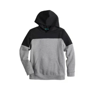 Tek Gear Boy's Black Gray Colorblock Ultra Soft Fleece Pullover Hoodie Size XL - Picture 1 of 12