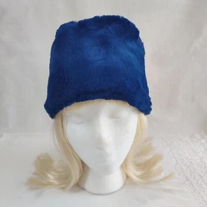 Vintage Royal Blue Rabbit Fur Hat 1960'sish Beanie-Cossack Cross Winter Hat - Picture 1 of 7