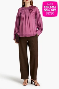 RRP €420 VINCE. Silk Crepe Top Blouse Size XS Gathered Inner Cami Long Sleeve - Picture 1 of 9