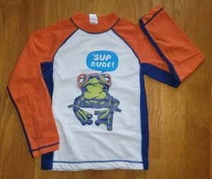 NWT Gymboree Orange 'Sup Dude Frog Print Swim Rashguard Sz 10 - Picture 1 of 1