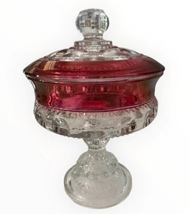 VINTAGE INDIANA GLASS KING'S CROWN RUBY RED THUMBPRINT LIDDED CANDY DISH COMPOTE - Picture 1 of 5