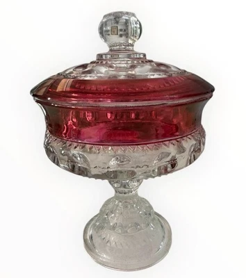 VINTAGE INDIANA GLASS KING'S CROWN RUBY RED THUMBPRINT LIDDED CANDY DISH COMPOTE - Image 1 of 4