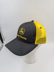 John Deere Hat Black Yellow Mesh Snap back Cap New - Picture 1 of 4