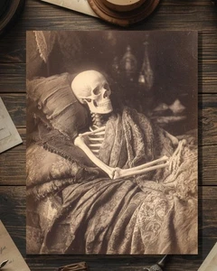 Scheletro gotico vittoriano a letto foto pensando a te biglietto vuoto all'interno - Foto 1 di 4