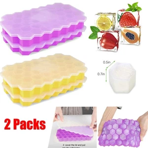 2x weiche Silikon Eiswürfelform mit PP-Deckel, BPA-frei 37 Würfel robust für Gefrierschrank - Bild 1 von 24